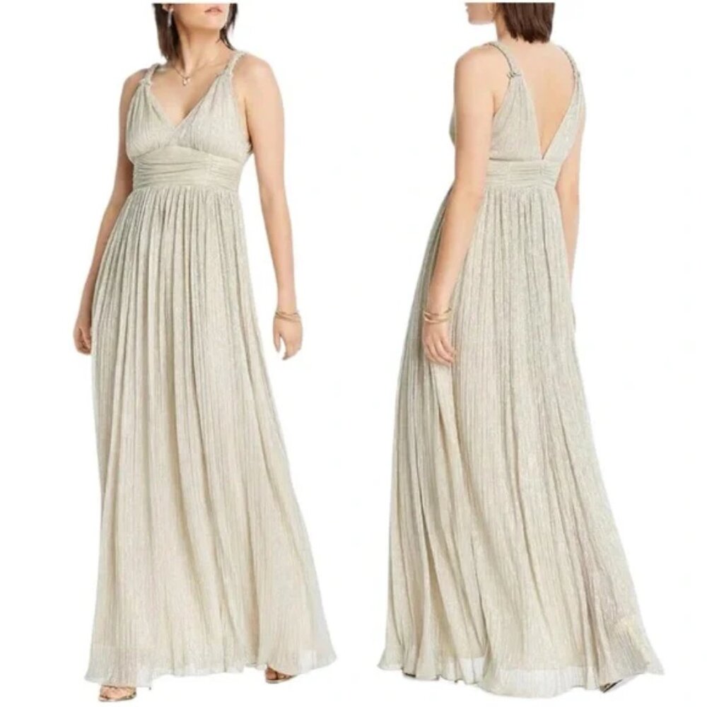 LINI Katherine Metallic Braided Strap Textured Evening Formal Maxi Dress NWT
